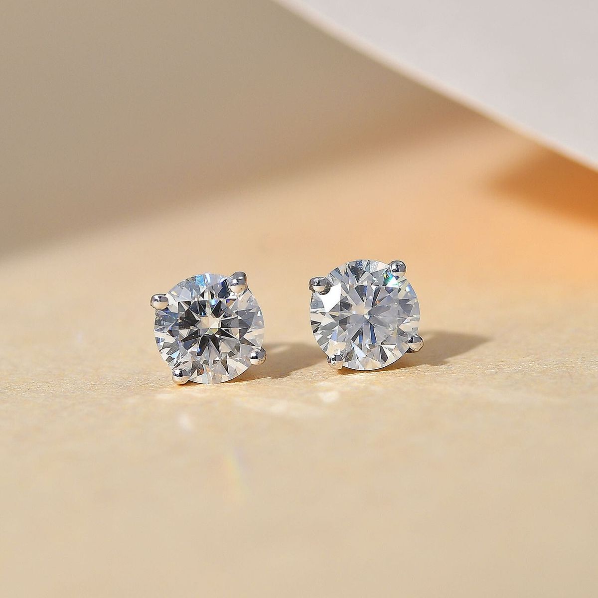Classic Round Solitaire Studs in Sterling Silver