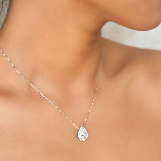 Teardrop Halo Pendant & Earrings Set