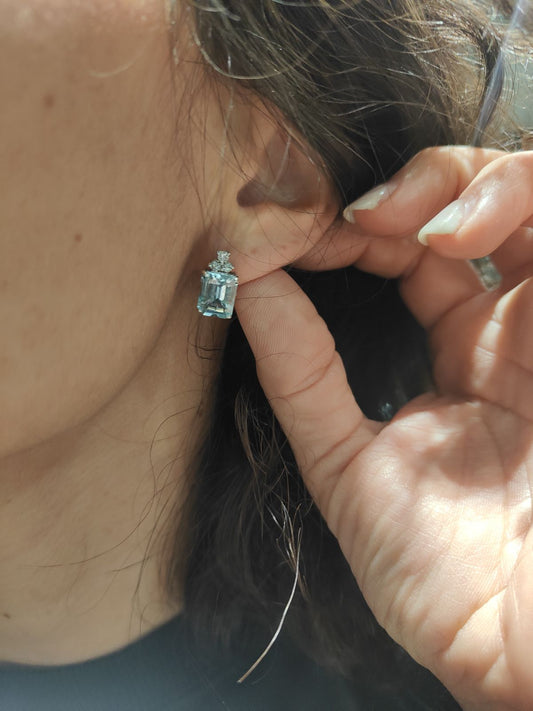 Rectangular Blue Stone Studs with Triangular Accents