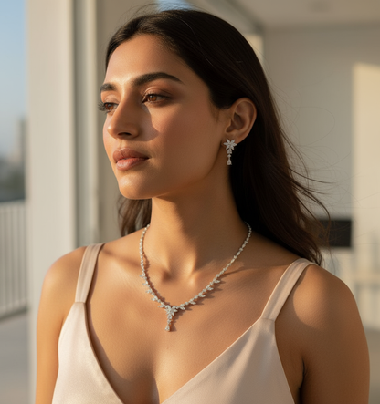 Sterling Glimmer Leaf Necklace & Earrings Set