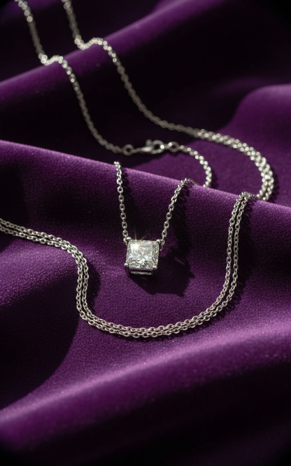 Solitaire Moissanite Neckpiece - Pt850 Platinum Plated