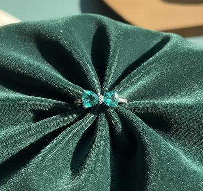 Sea Green Bow Heart Ring