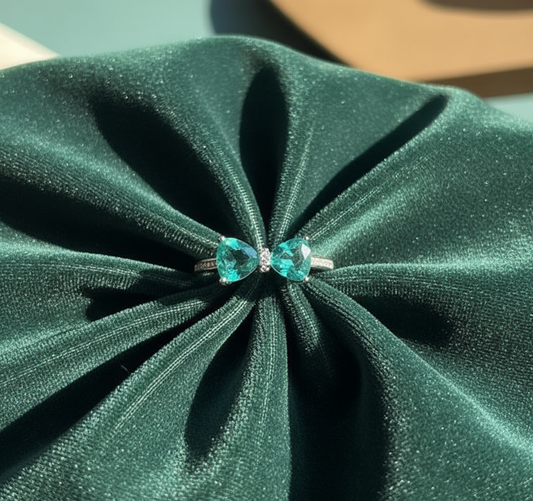Sea Green Bow Heart Ring