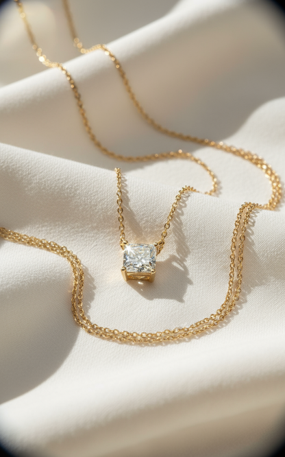 Solitaire Moissanite Neckpiece - 18kt Gold Plated