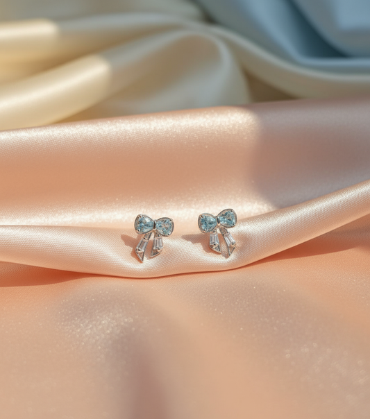 Aquamarine Bow Studs