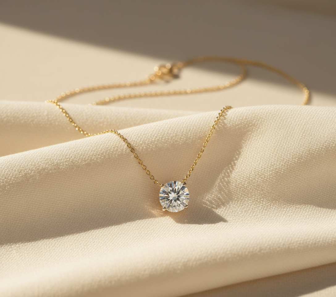 Solitaire Moissanite Neckpiece - 18kt Gold Plated