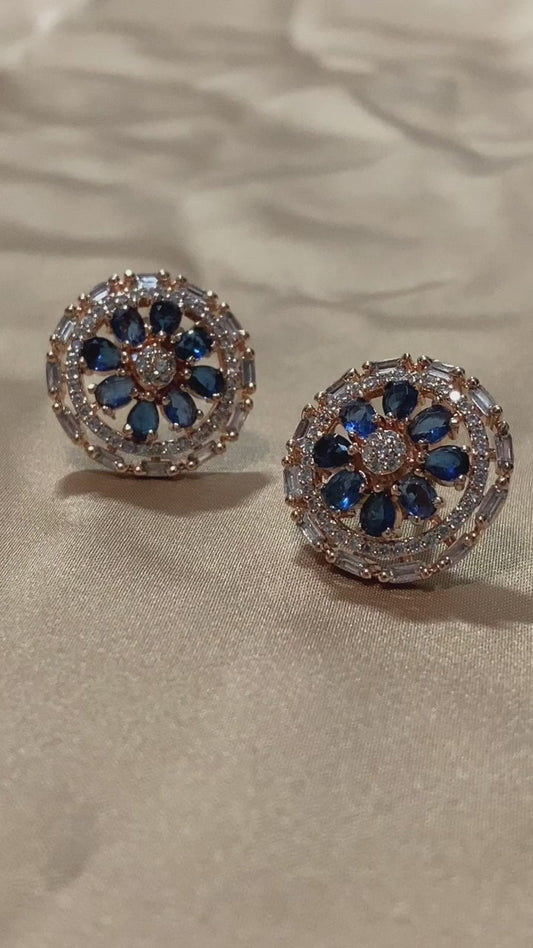 Blue Sapphire Floral Studs