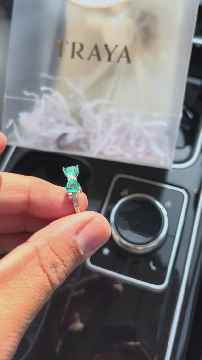 Sea Green Bow Heart Ring