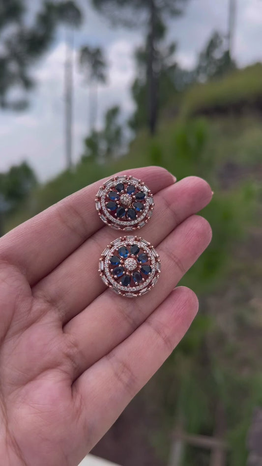 Blue Sapphire Floral Studs
